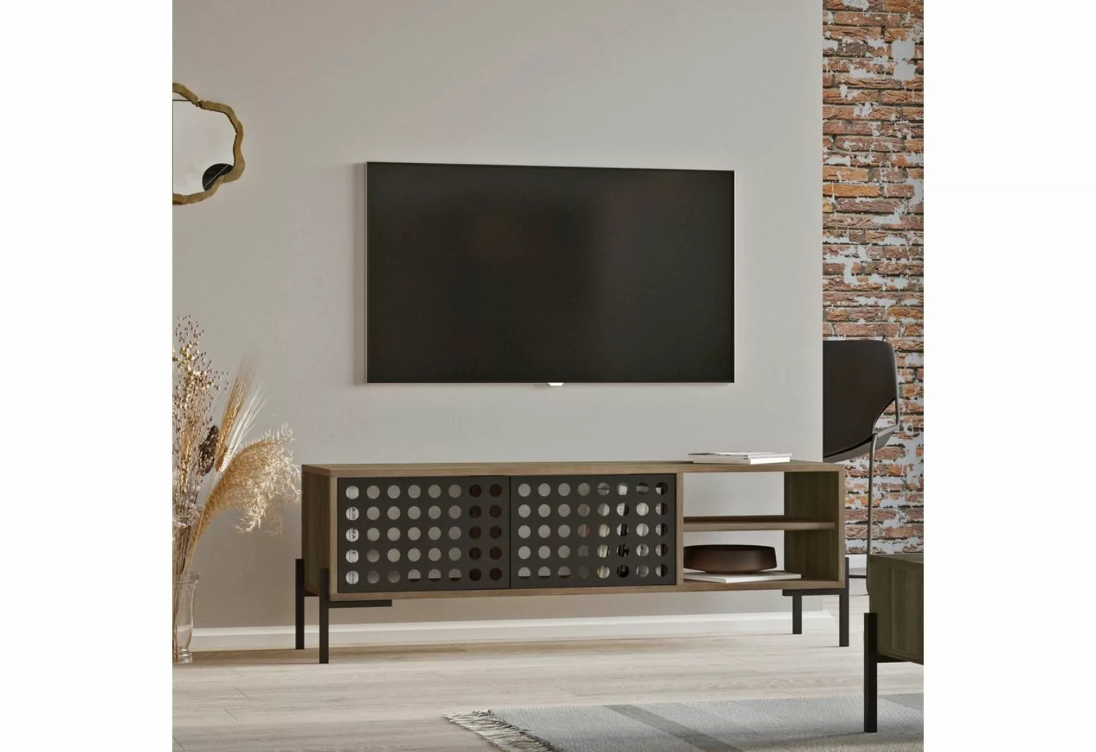 en.casa TV-Schrank »Lemi« TV Board 49x144x40cm 2 Türen Eiche-Optik Grau/Ant günstig online kaufen