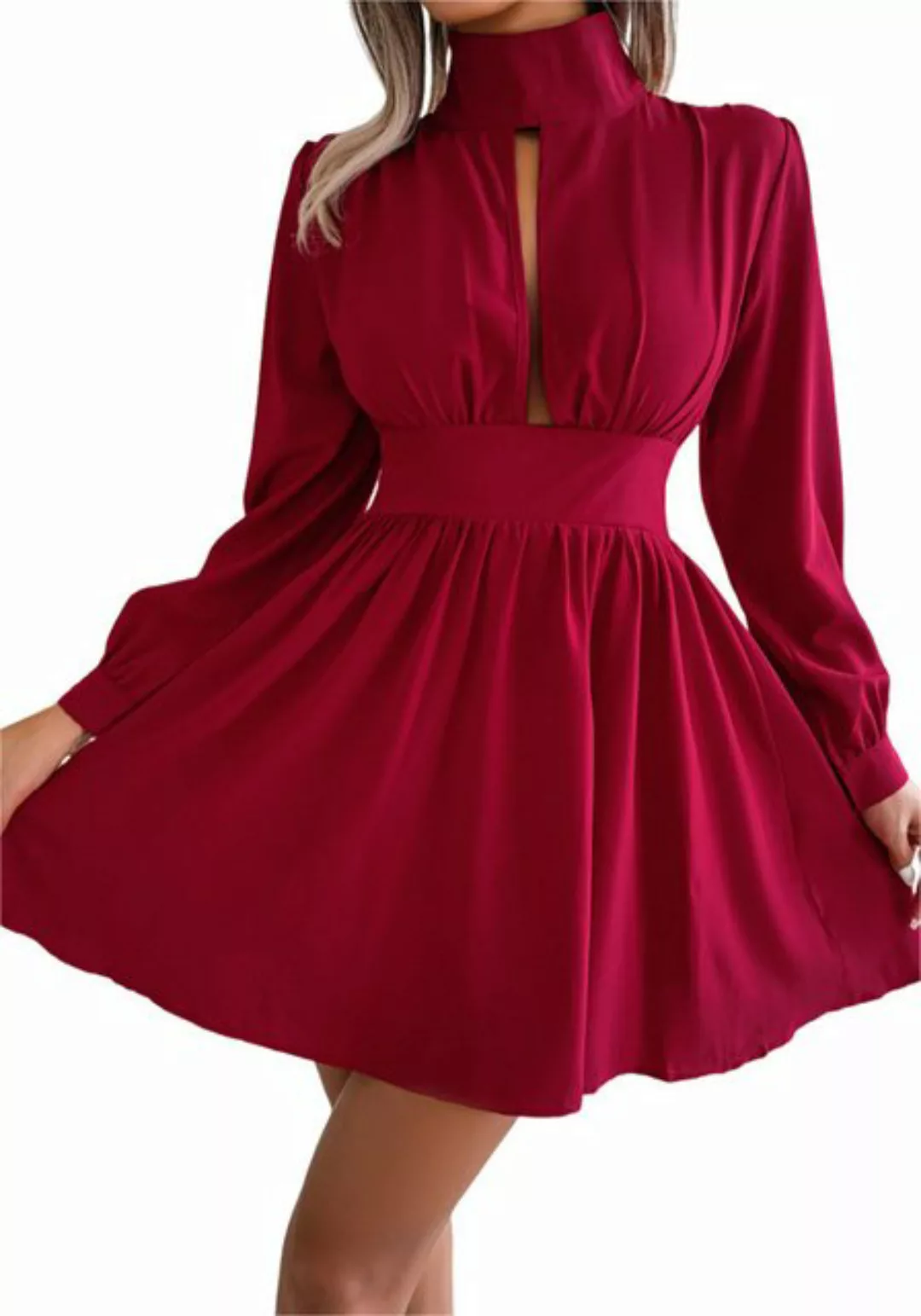 Mayou A-Linien-Kleid Damen Kleider Rollkragenausschnitt Sexy Hohle Taille L günstig online kaufen