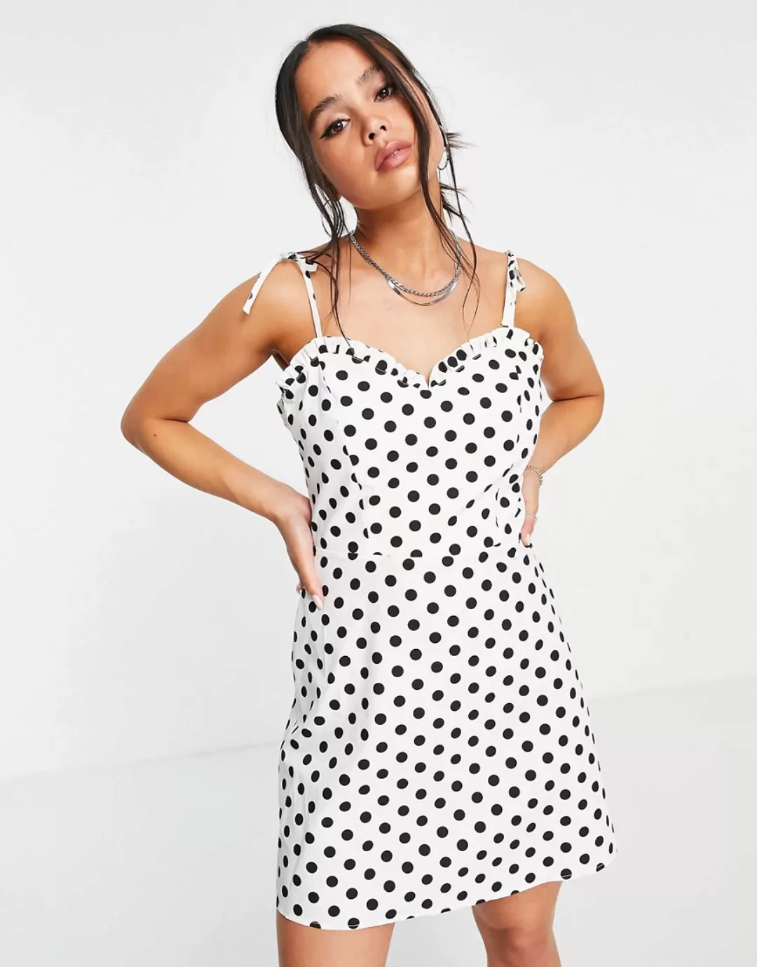 Topshop – Gepunktetes Popeline-Minikleid in Schwarz-Weiß-Mehrfarbig günstig online kaufen