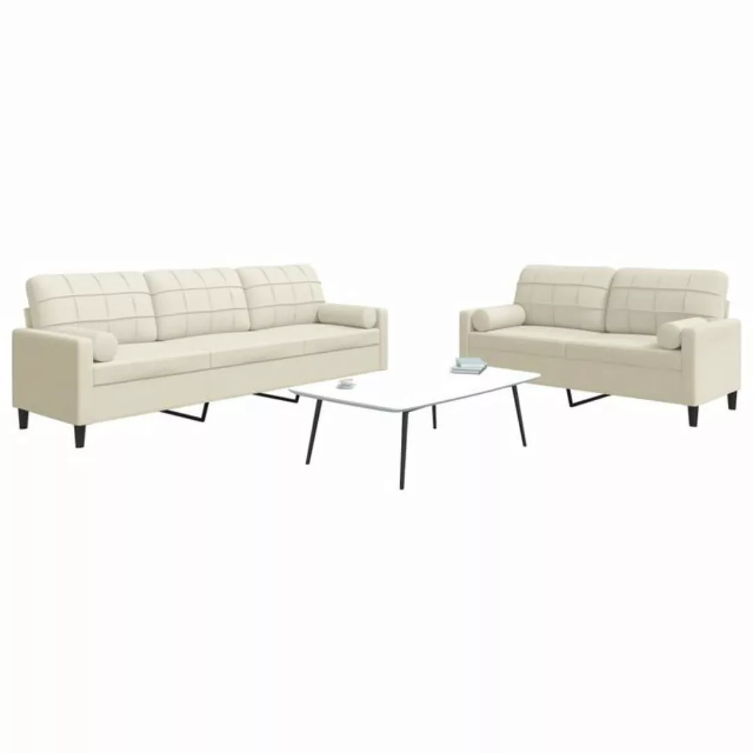 vidaXL Sofa, 2-tlg. Sofagarnitur mit Kissen und Nackenrollen Creme Samt günstig online kaufen