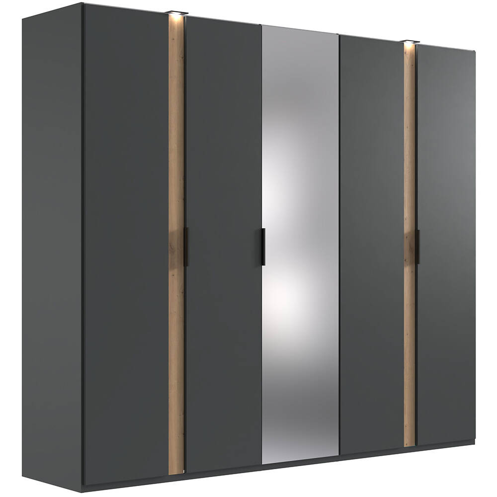 Kleiderschrank 250 cm breit modern inkl. Spiegel und Beleuchtung in grau mi günstig online kaufen