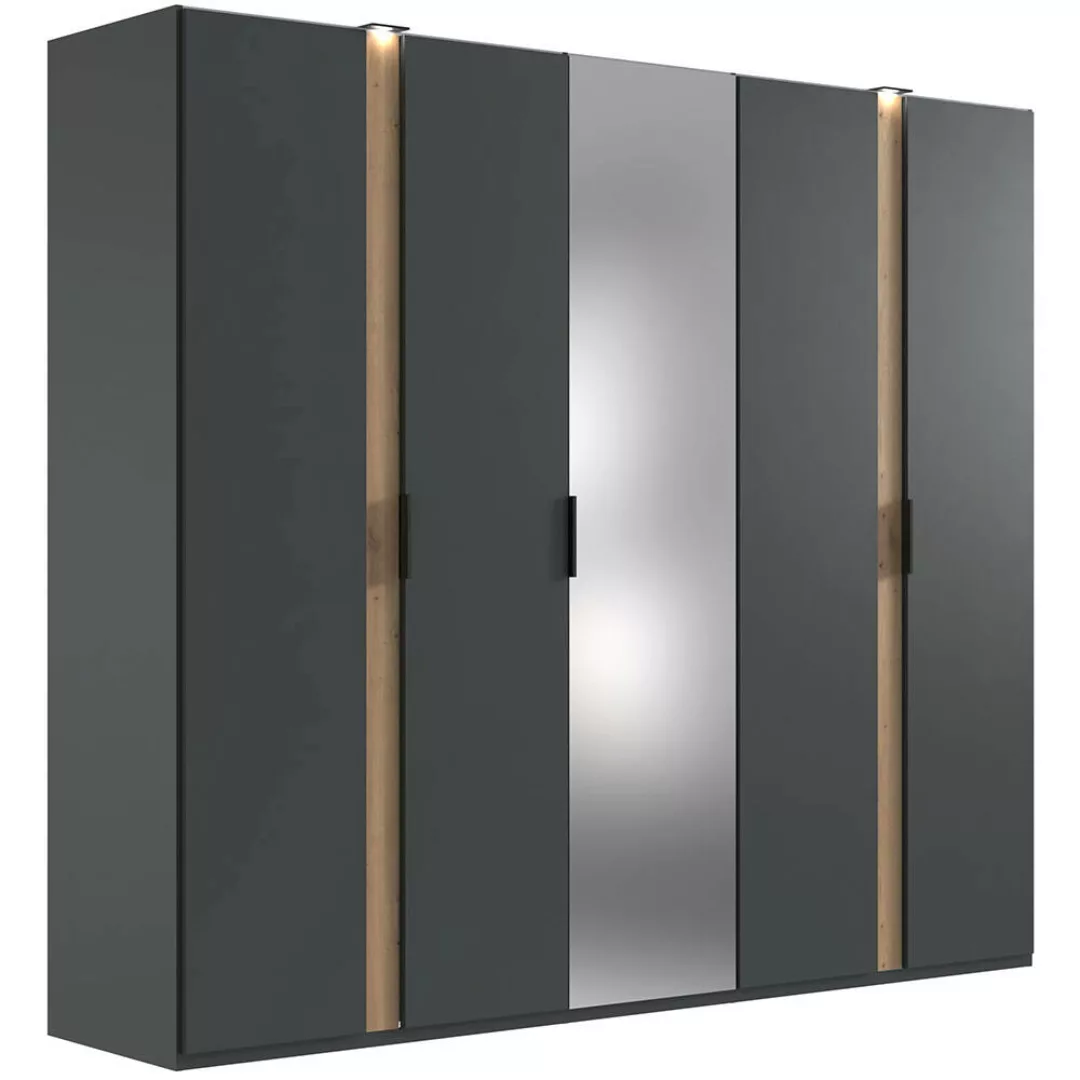 Kleiderschrank 250 cm breit modern inkl. Spiegel und Beleuchtung in grau mi günstig online kaufen