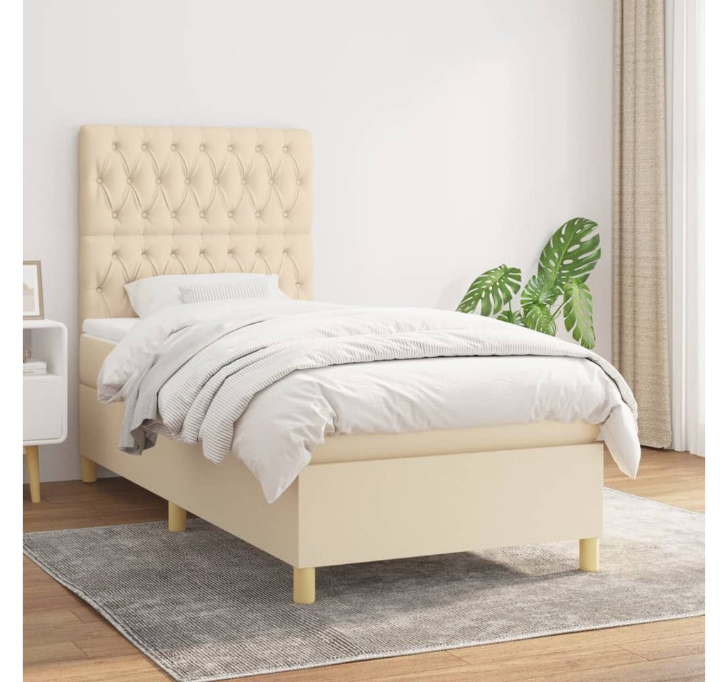 vidaXL Boxspringbett Bett Boxspringbett mit Matratze Stoff (90 x 190 cm, Cr günstig online kaufen