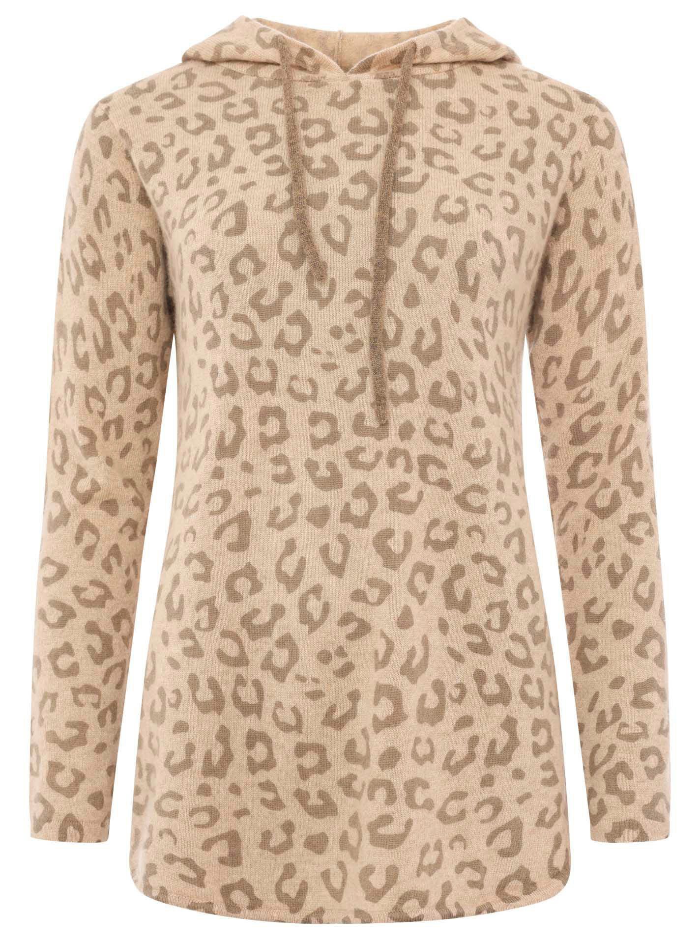 Zwillingsherz Kaschmirpullover Hoodie "Leo Print" Animal-Muster, günstig online kaufen