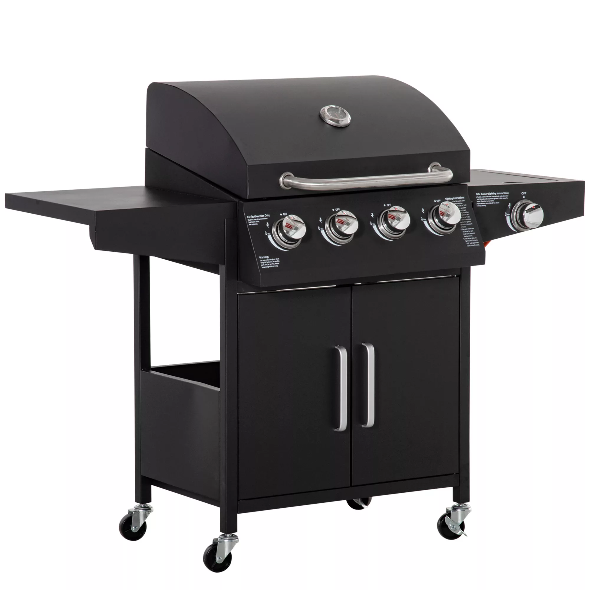 Outsunny Gasgrill BBQ mit 3 Brennern je 3 kw mobiler Grillwagen mit 4 Räder günstig online kaufen