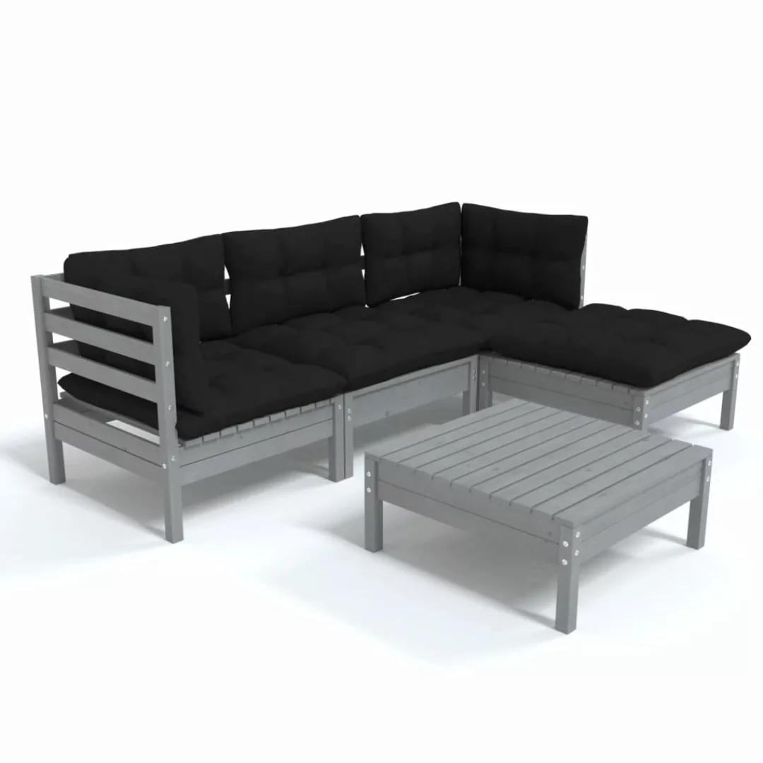 5-tlg. Garten-lounge-set Mit Kissen Grau Kiefernholz günstig online kaufen