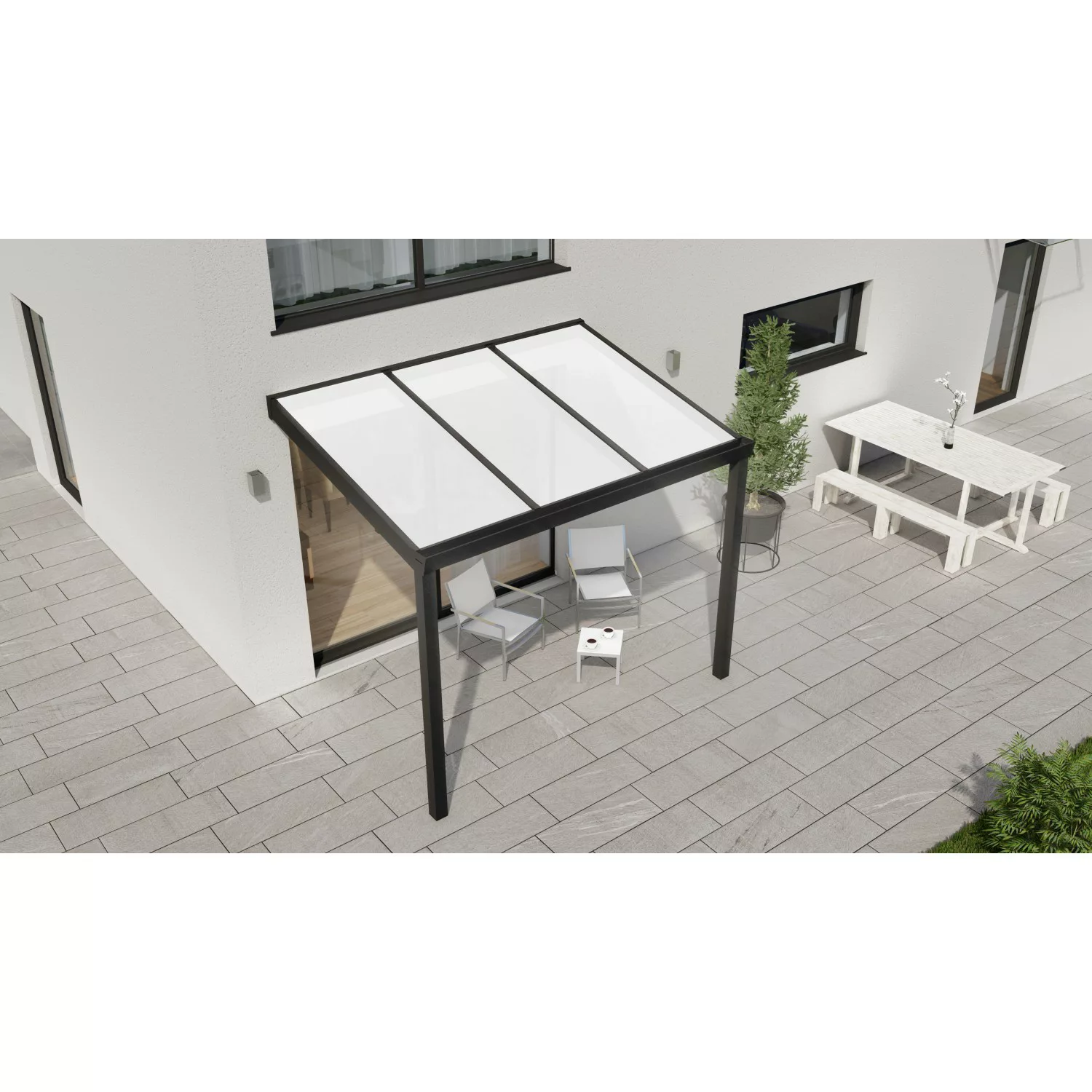 Terrassenüberdachung Professional 300 cm x 250 cm Schwarz Struktur PC Opal günstig online kaufen