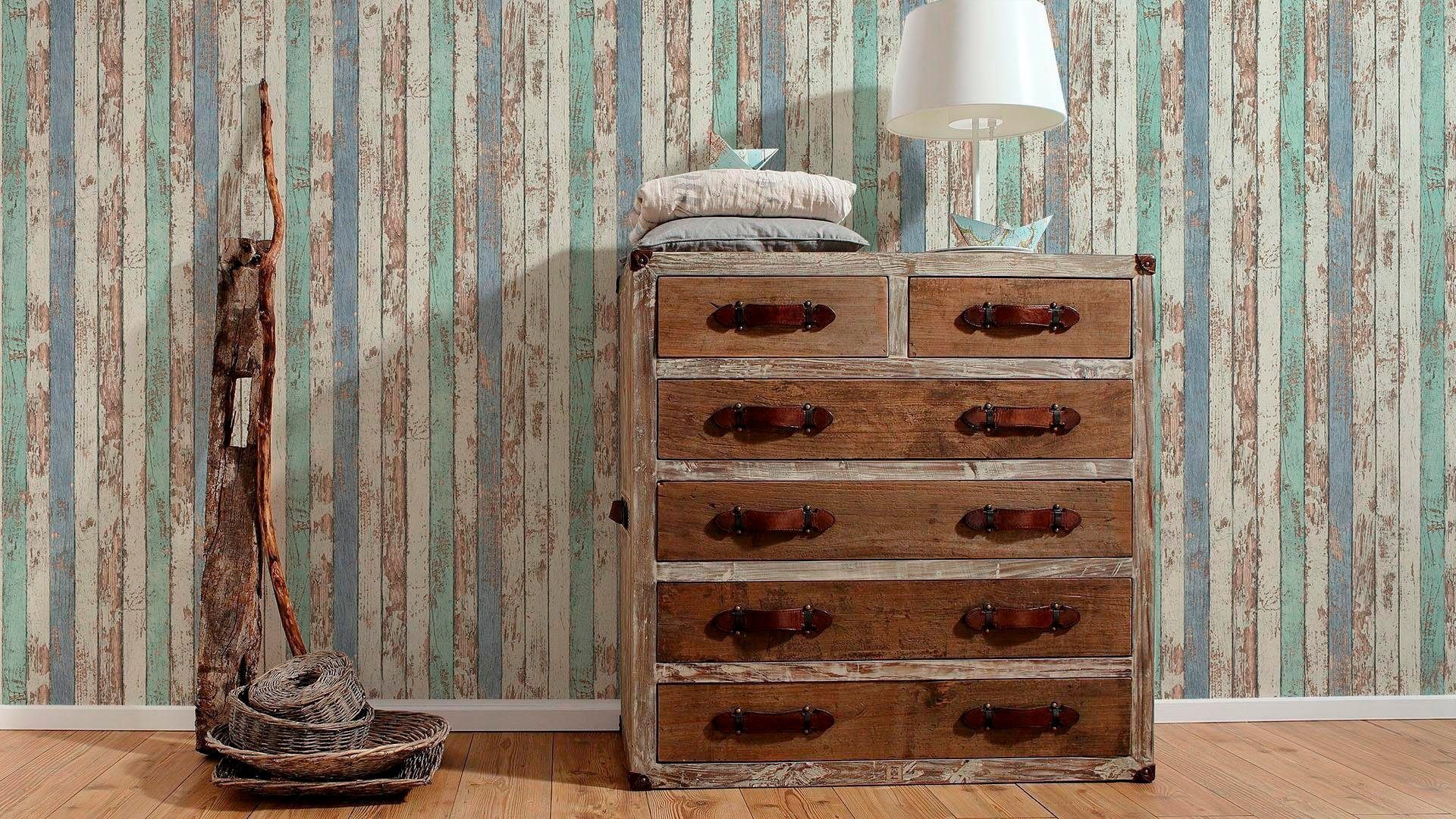A.S. Création Tapete Holzoptik Braun Gelb und Creme-Beige 53 cm x 10,05 m A günstig online kaufen