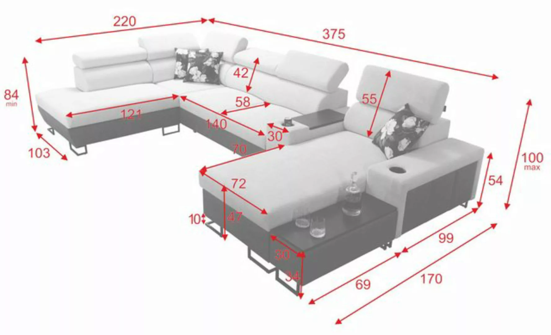 Möbel für Dich Wohnlandschaft in U-Form Melody V, mit Ablagetisch, Barfach, günstig online kaufen