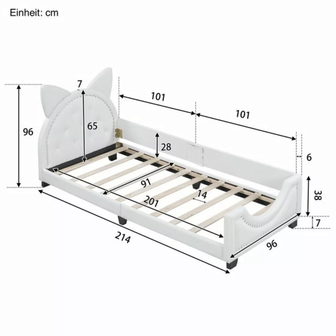 SOFTWEARY Kinderbett Einzelbett mit Lattenrost und Kopfteil (90x200 cm), Po günstig online kaufen