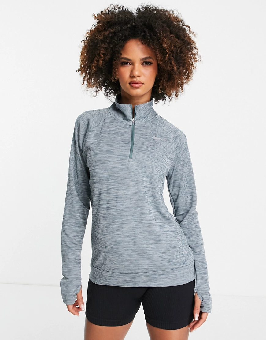 Nike Running – Pacer Dri-Fit – Oberteil in Grau meliert mit halblangem Reiß günstig online kaufen