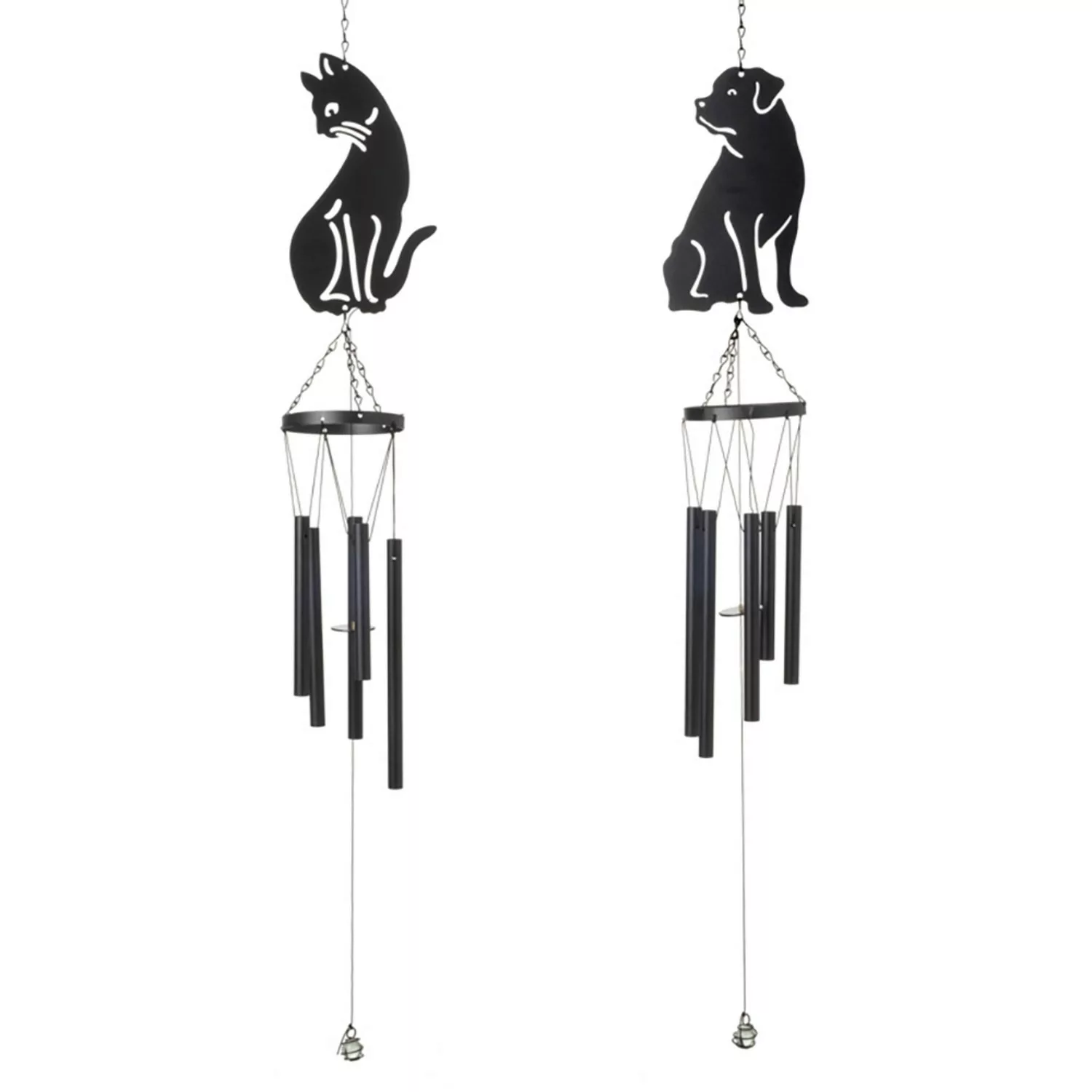 Windspiel Hund/Katze Metall 2-fach Sortiert 77 cm x 9,5 cm x 12 cm Schwarz günstig online kaufen