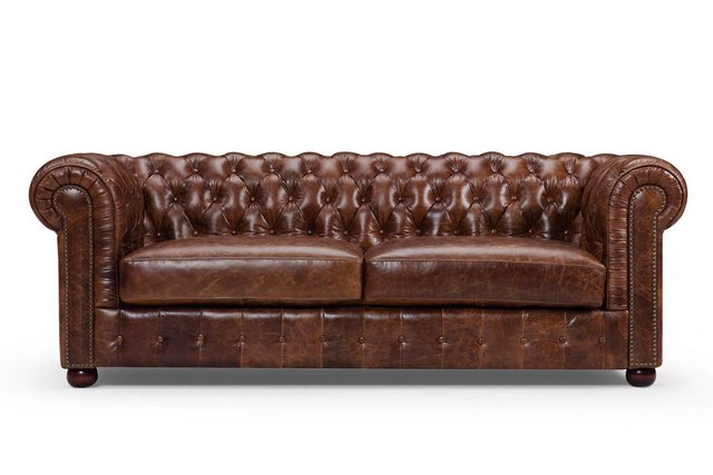 JVmoebel 3-Sitzer Chesterfield Sofa Braun Couch 3 Sitz Polster Ledersofa, 1 günstig online kaufen