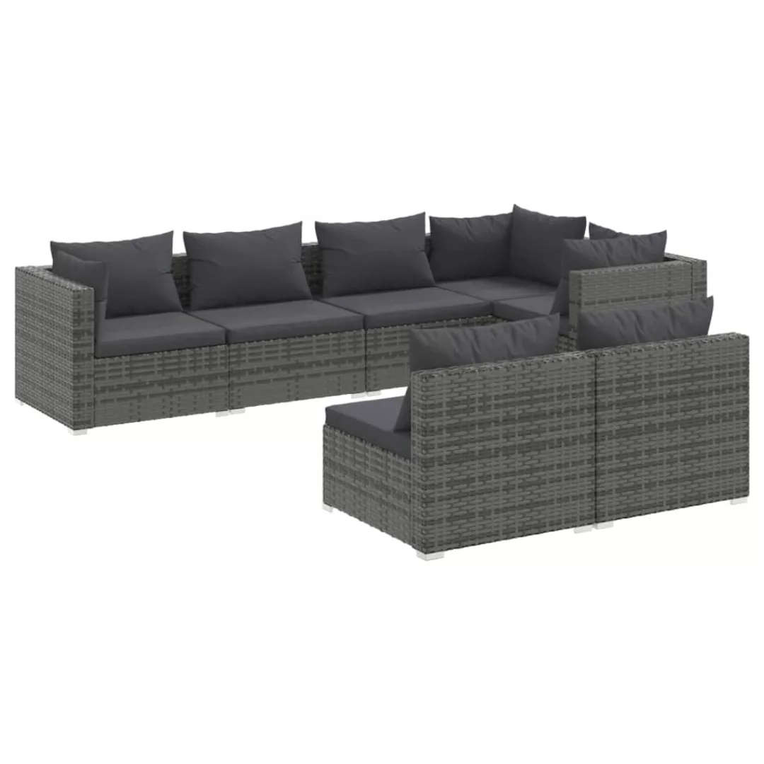 Vidaxl 7-tlg. Garten-lounge-set Mit Kissen Grau Poly Rattan günstig online kaufen