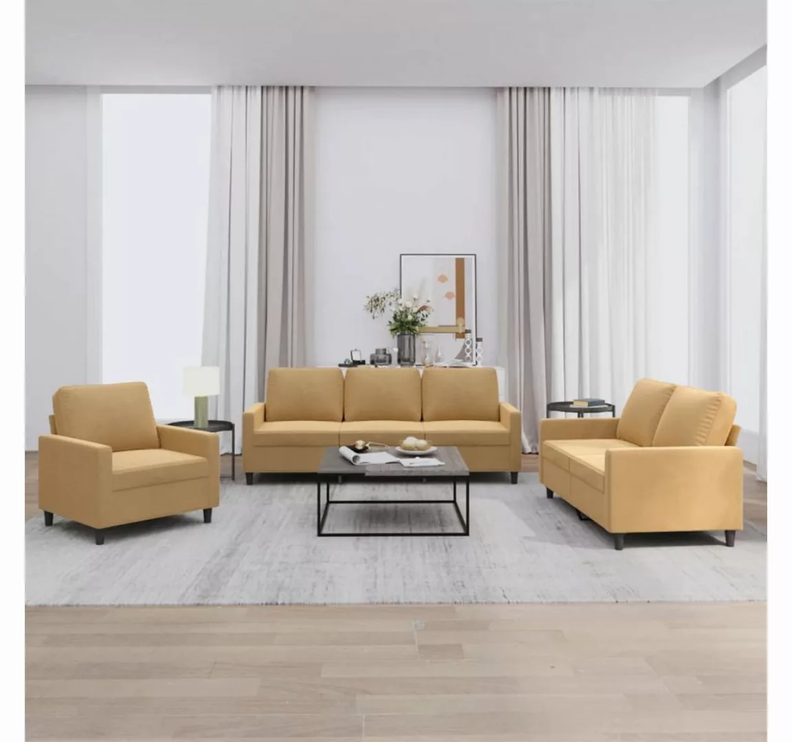 vidaXL Sofa Sofagarnitur Set mit Kissen Samt, 3-tlg., Braun günstig online kaufen