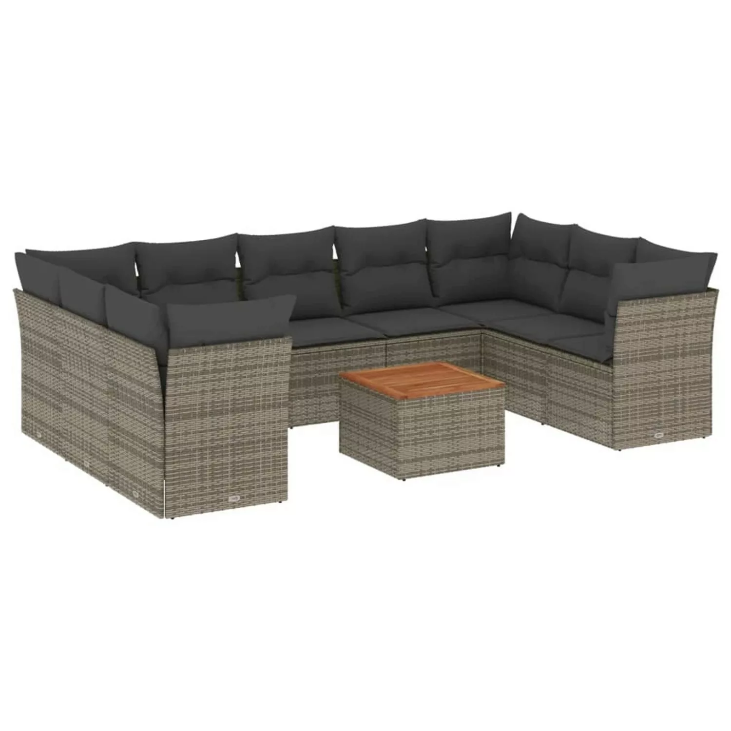 vidaXL 10-tlg Garten-Sofagarnitur mit Kissen Grau Poly Rattan Modell 68 günstig online kaufen