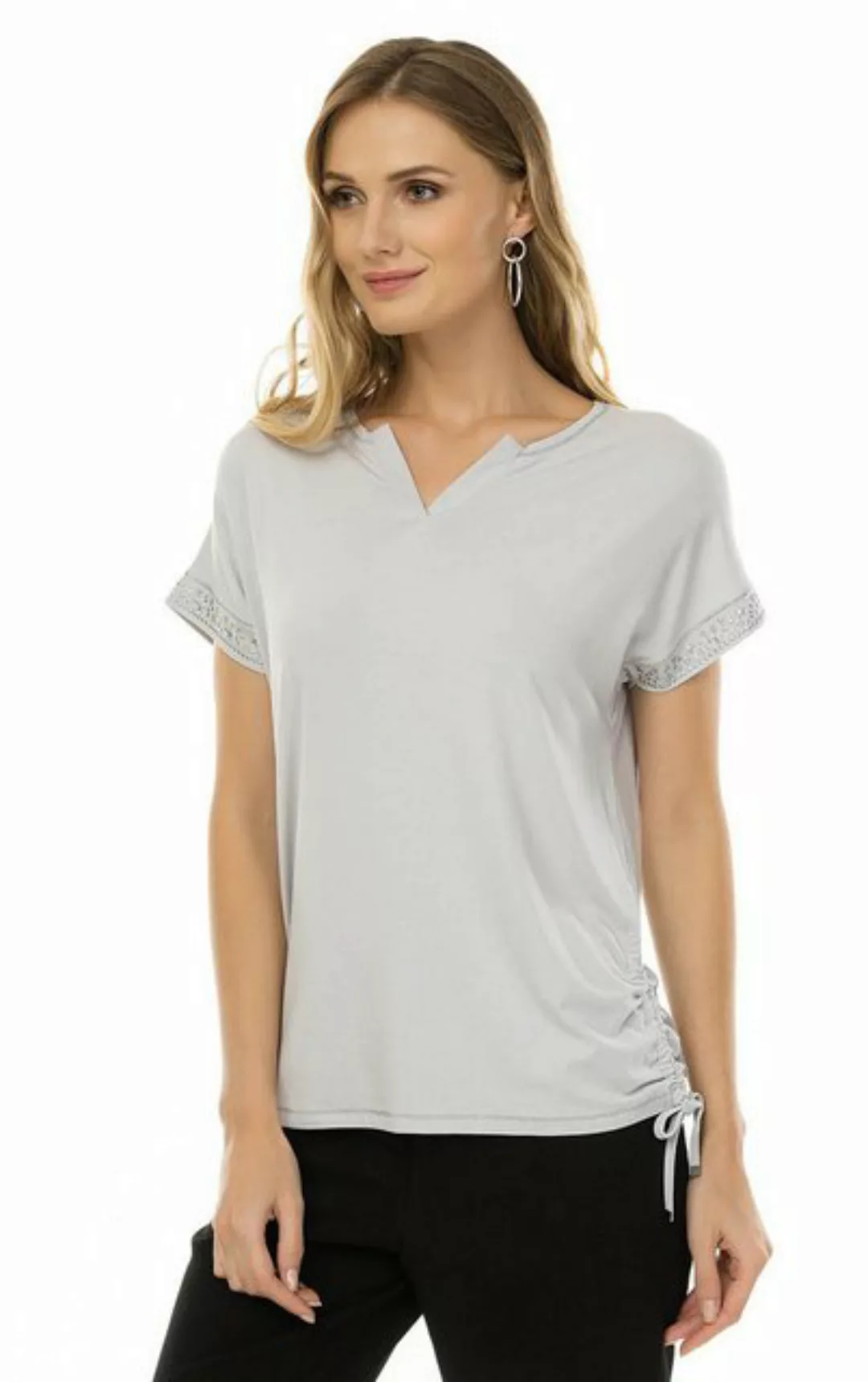Passioni T-Shirt in Grau, mit Glitzerstein Abschlussdetails und gerafften S günstig online kaufen