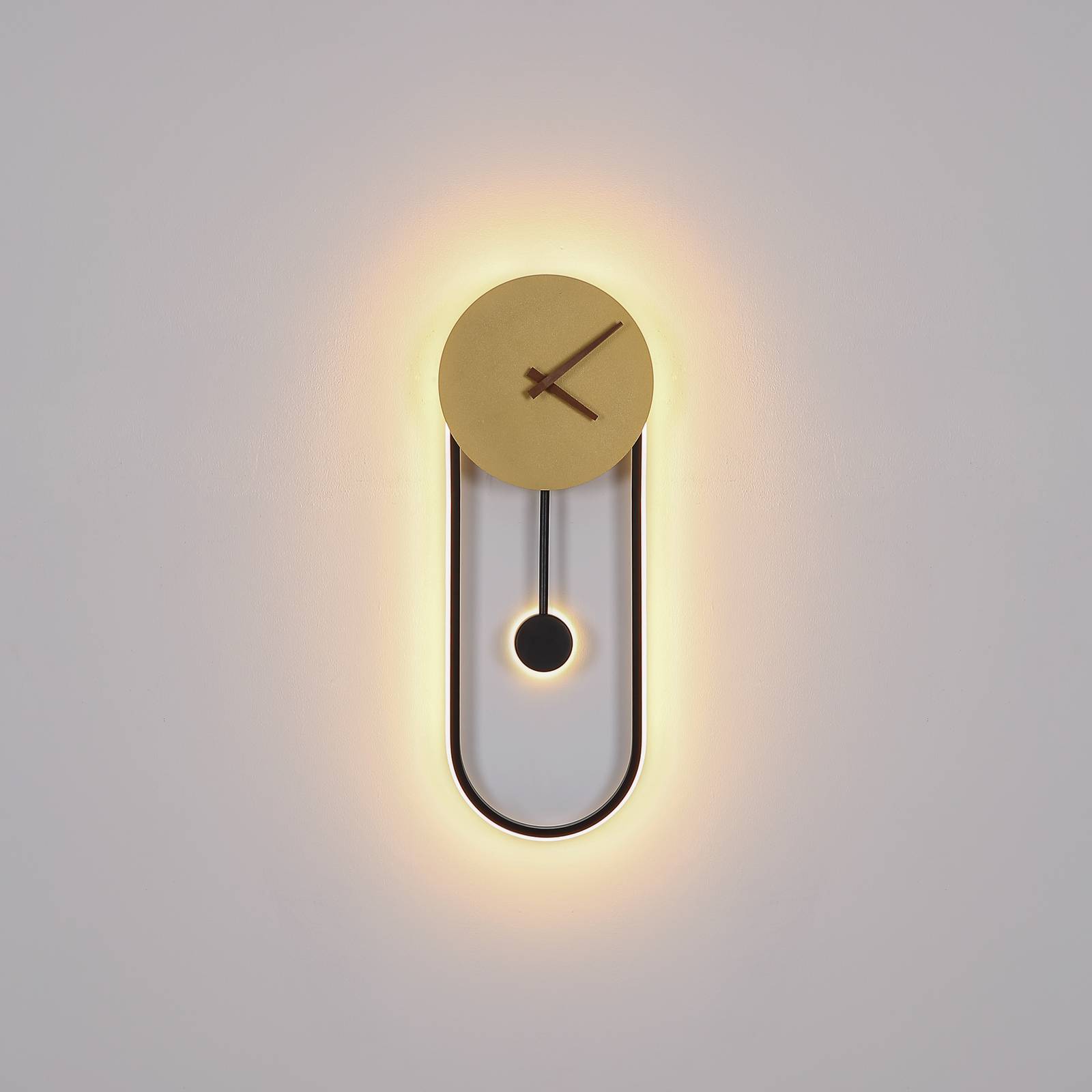 LED-Wandlampe Sussy mit Uhr, schwarz/gold günstig online kaufen