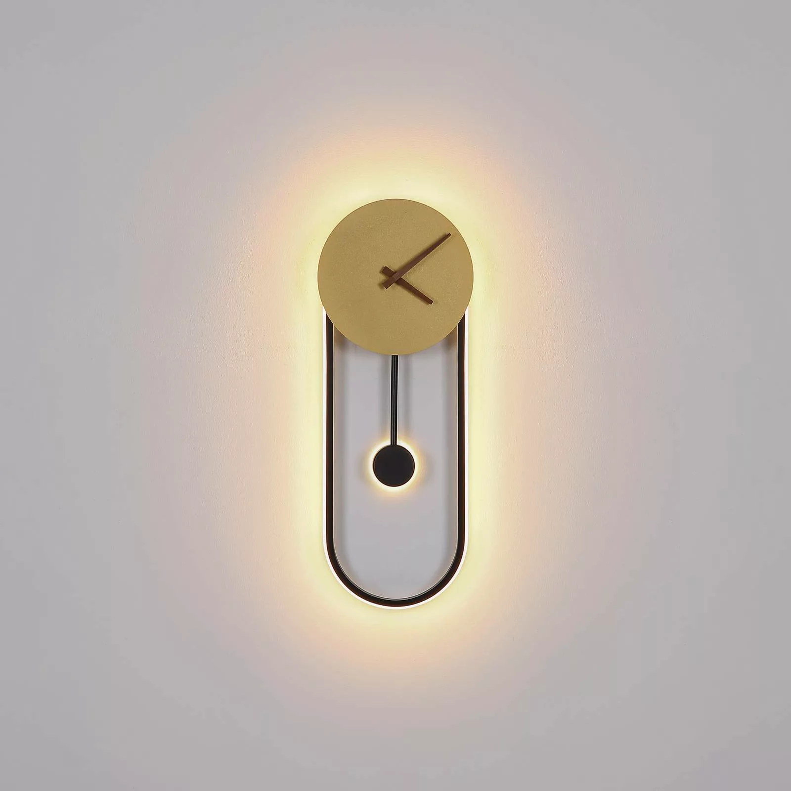 LED-Wandlampe Sussy mit Uhr, schwarz/gold günstig online kaufen