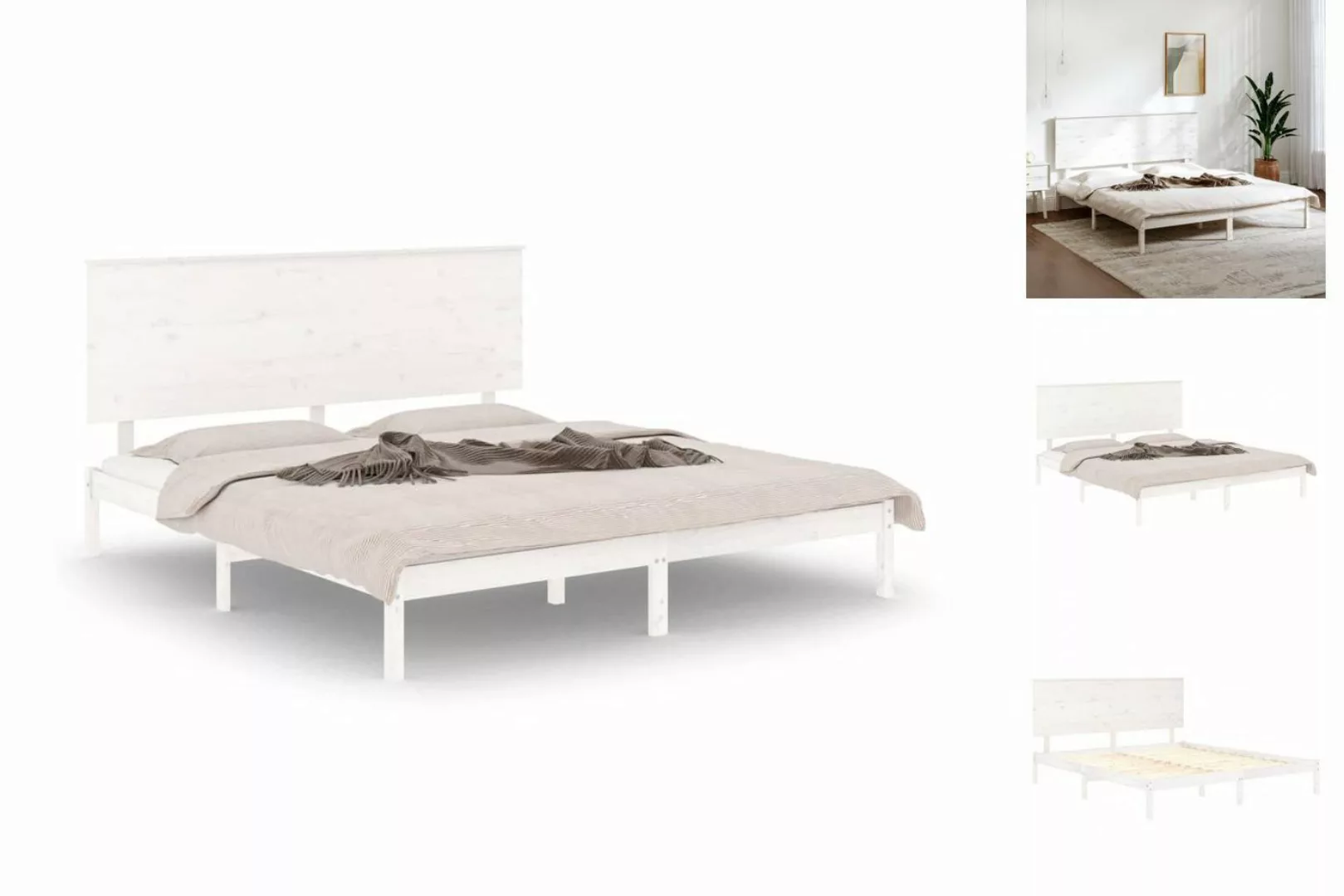 vidaXL Bettgestell Massivholzbett Weiß Kiefer 200x200 cm Bett Bettgestell D günstig online kaufen