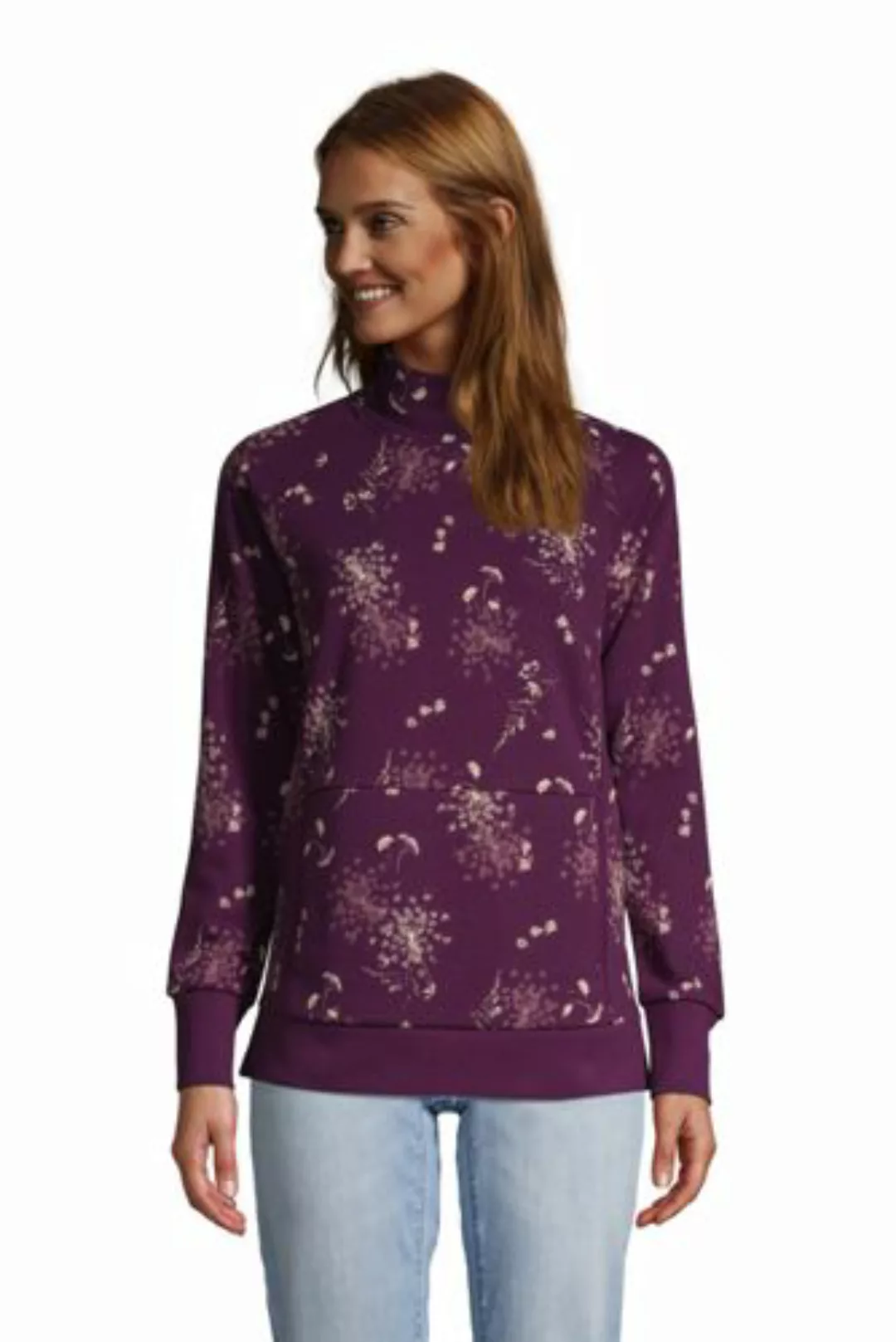 Sweatshirt mit Stehkragen, Damen, Größe: M Normal, Lila, Baumwoll-Mischung, günstig online kaufen