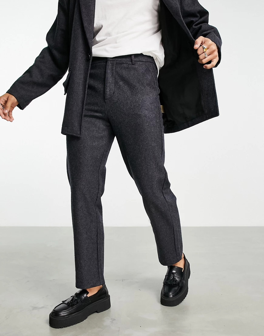 Bando – Schmal zulaufende, knöchellange Anzughose aus gebürsteter Wolle-Gra günstig online kaufen