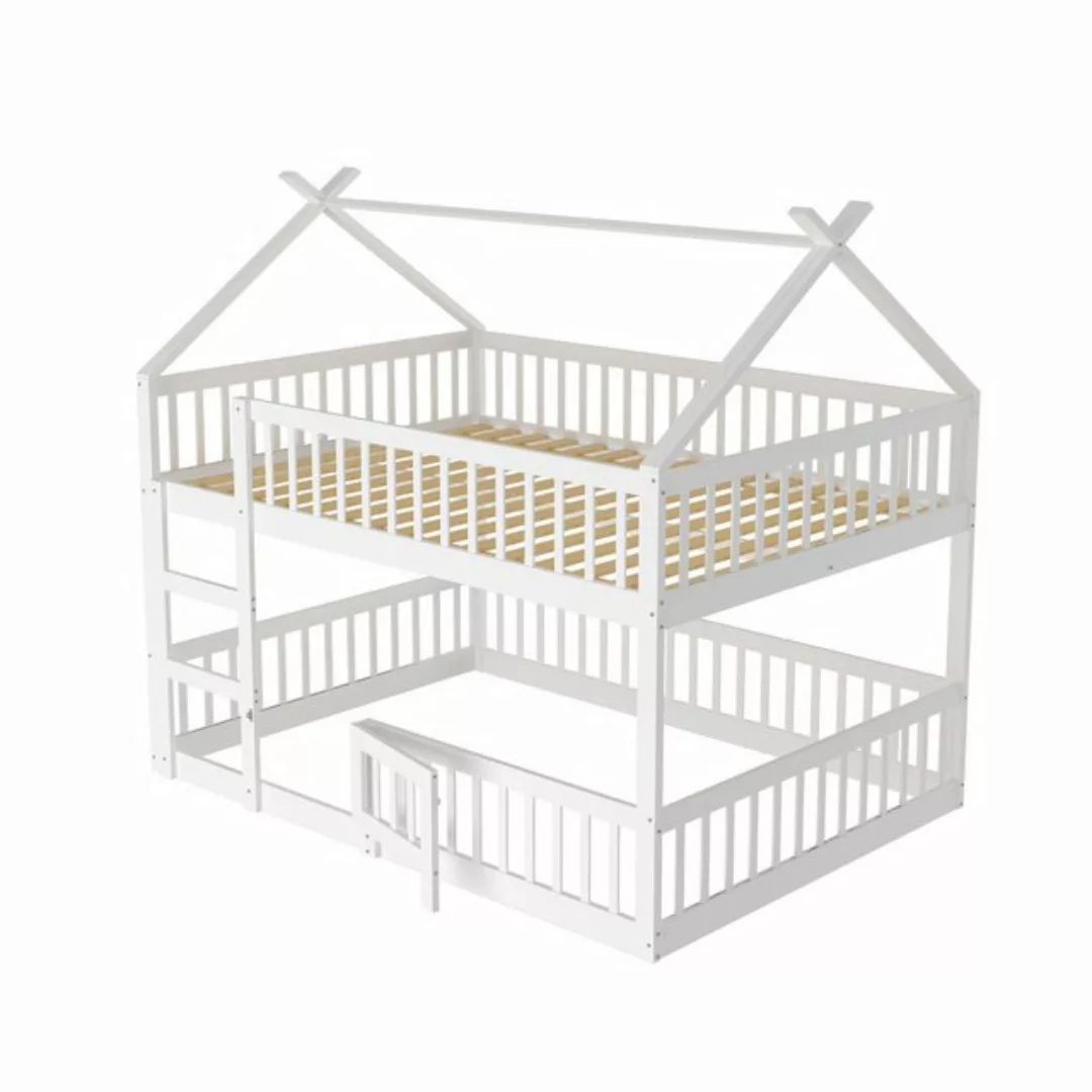 HAUSS SPLOE Etagenbett 140 x 200cm Kinderbett mit Treppe, Zaun Massivholzra günstig online kaufen