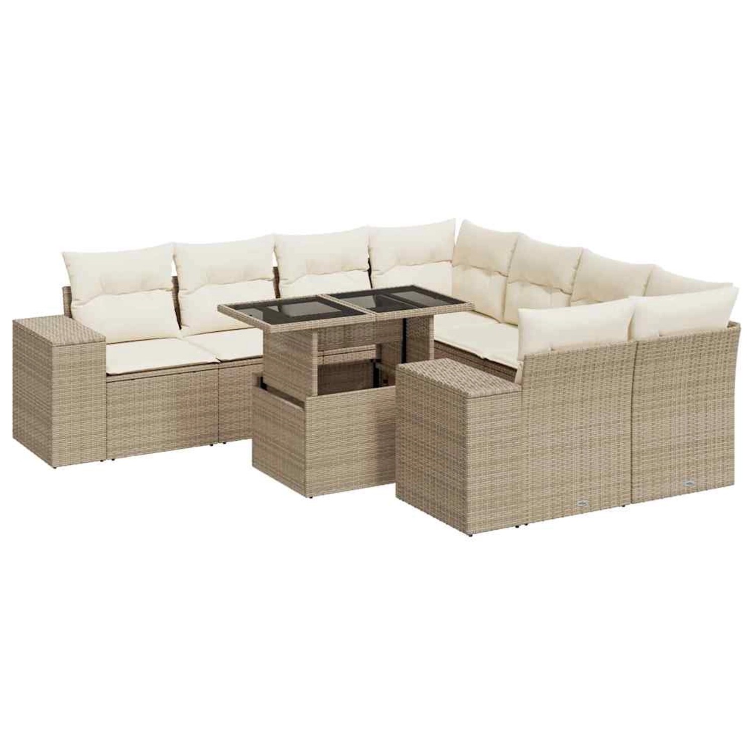 vidaXL 9-Tlg Garten-Sofagarnitur mit Kissen Beige Poly Rattan 3326769 günstig online kaufen