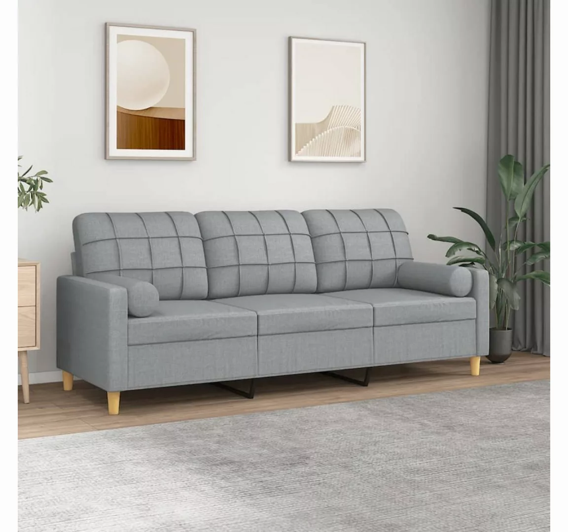 vidaXL Sofa 3-Sitzer-Sofa mit Zierkissen Hellgrau 180 cm Stoff günstig online kaufen