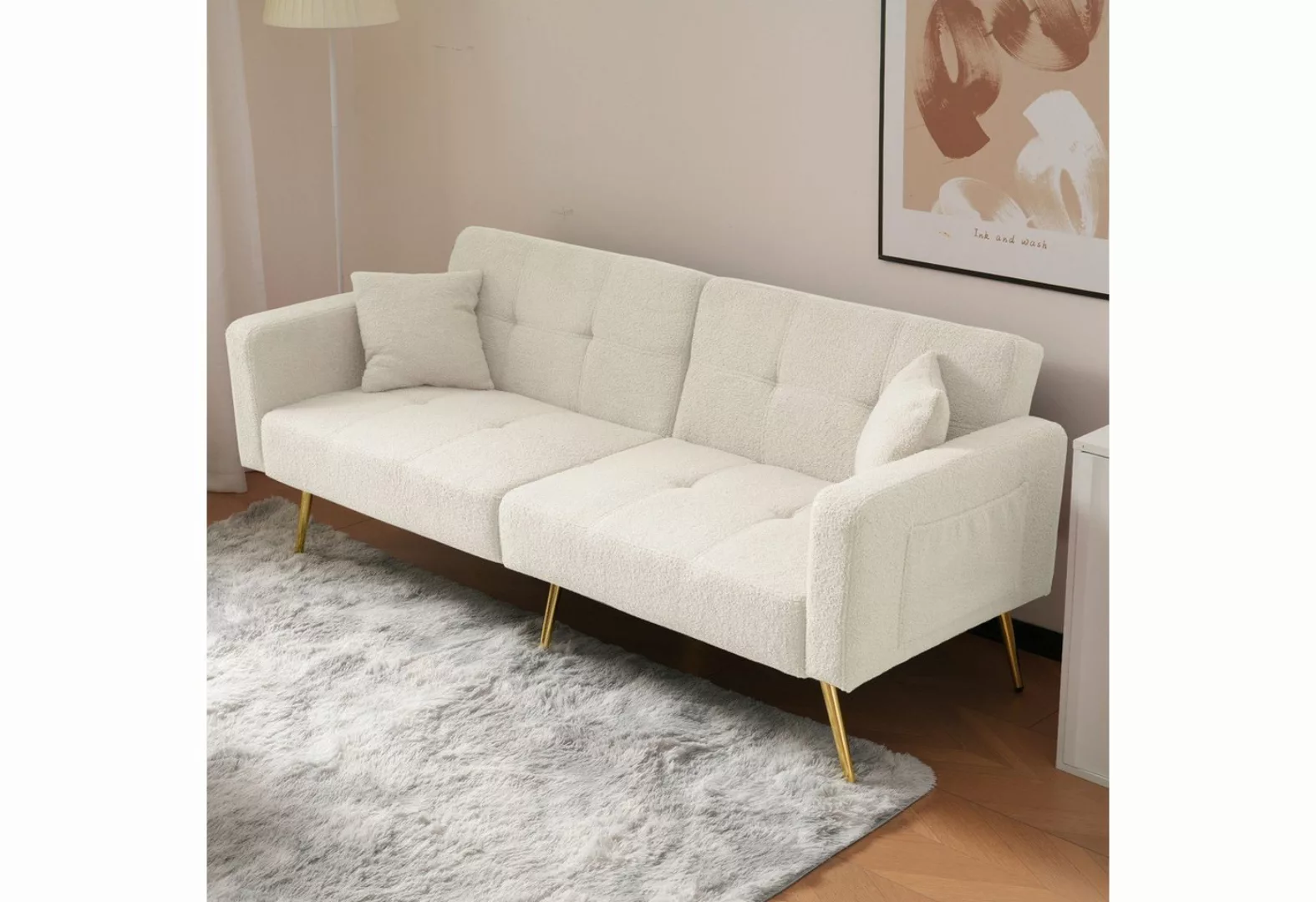 HAUSS SPLOE Schlafsofa mit Bettfunktion, verstellbarem Winkel, Kissen, gold günstig online kaufen