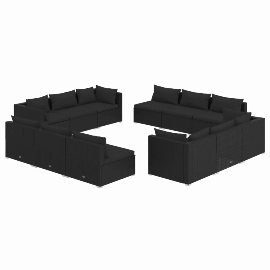 Vidaxl 12-tlg. Garten-lounge-set Mit Kissen Poly Rattan Schwarz günstig online kaufen