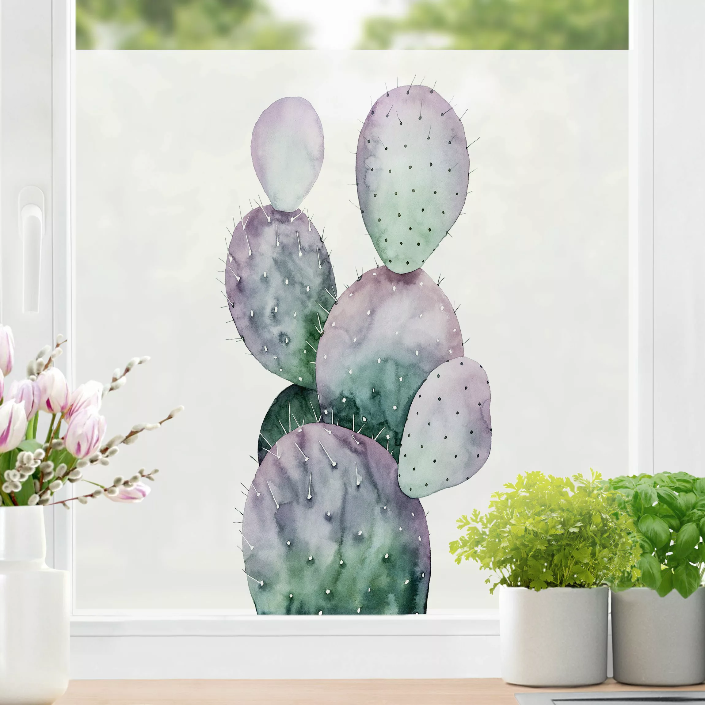 Fensterfolie Kaktus in Lila II günstig online kaufen