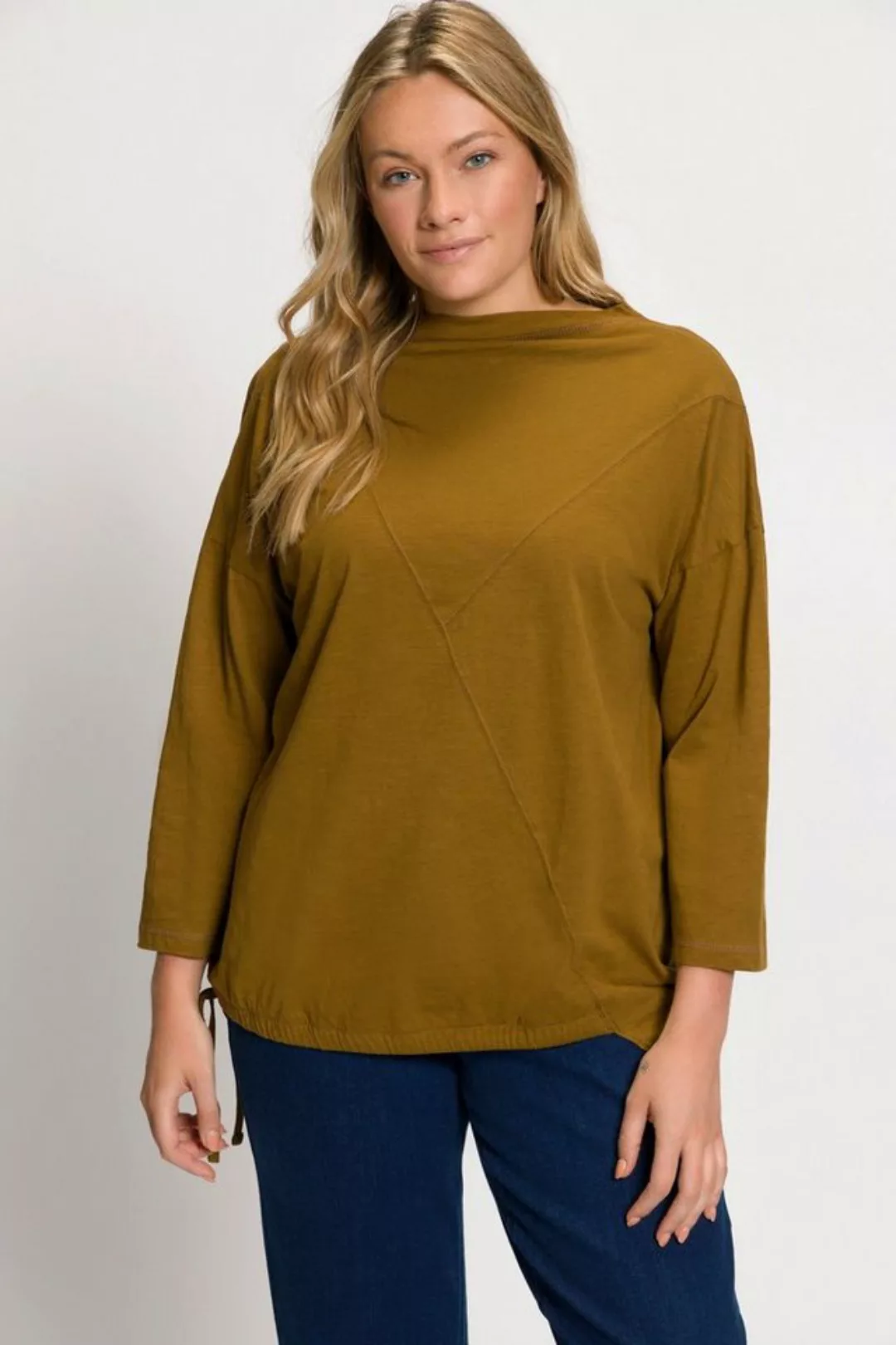 Ulla Popken Rundhalsshirt Shirt Oversized Stehkragen 3/4-Arm Biobaumwolle günstig online kaufen