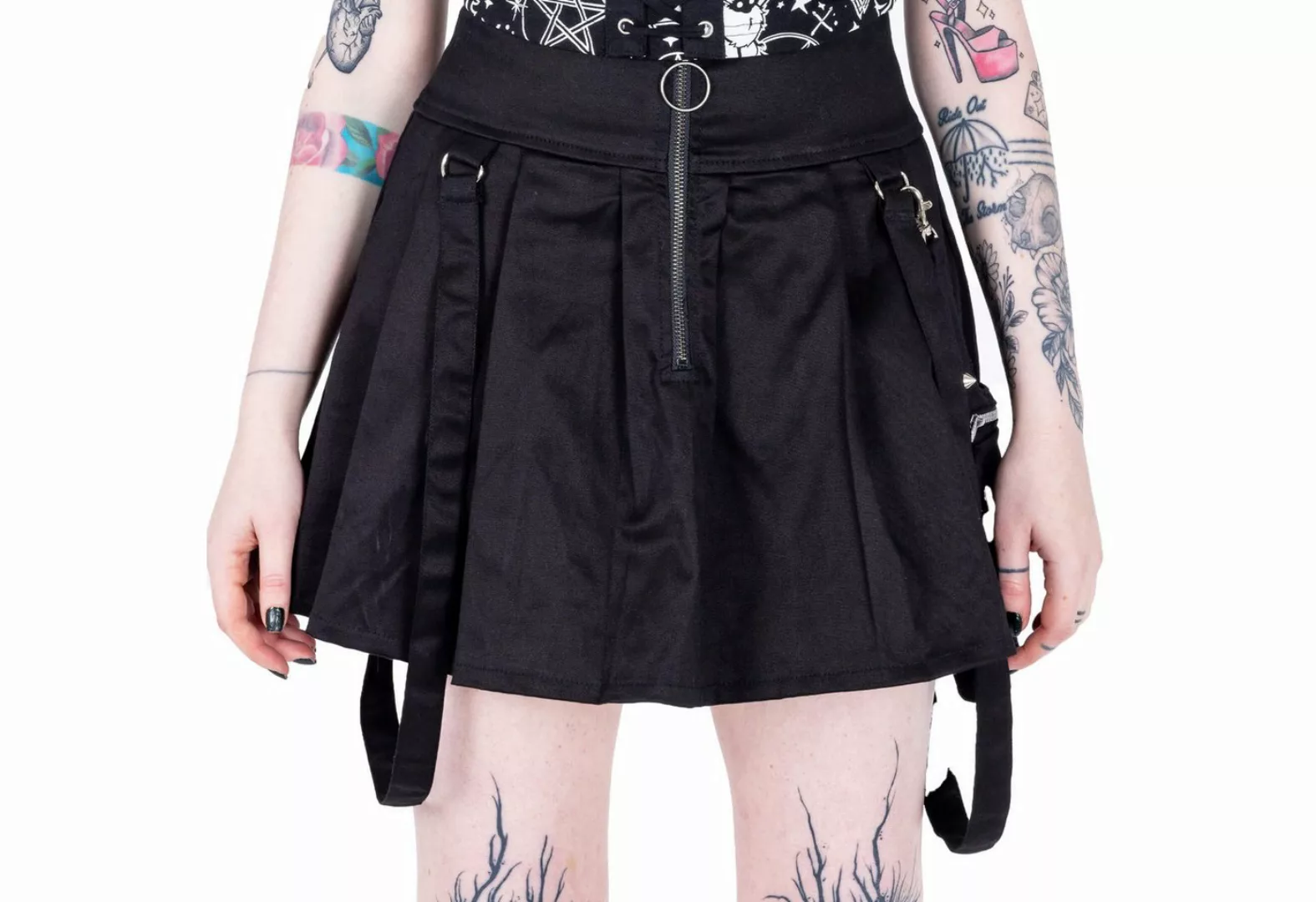 Chemical Black Plisseerock Eseld Punk Gothic Riemen Faltenrock günstig online kaufen