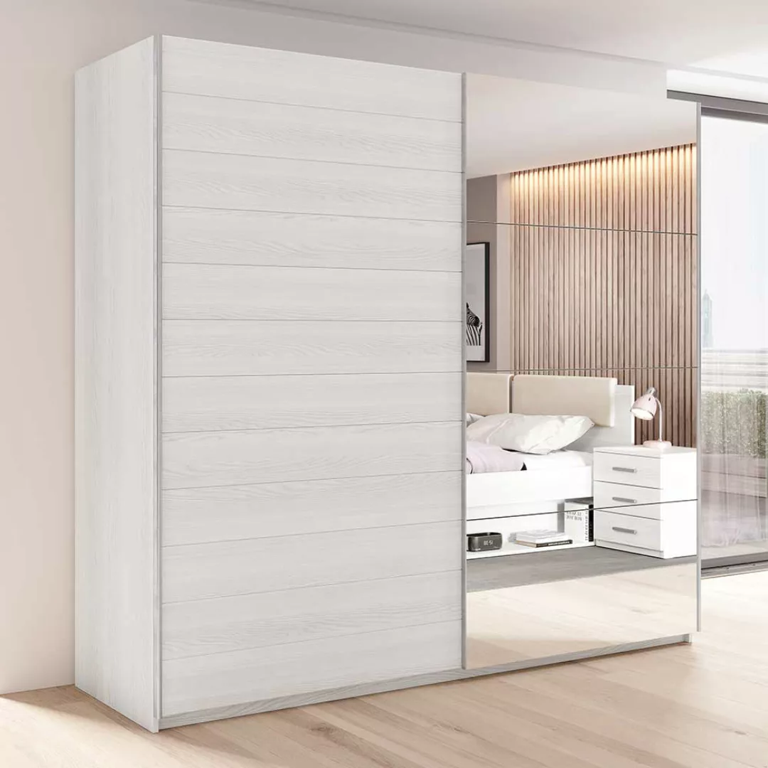 Kleiderschrank mit Schwebetüren in weißer Holzoptik 270 cm breit günstig online kaufen