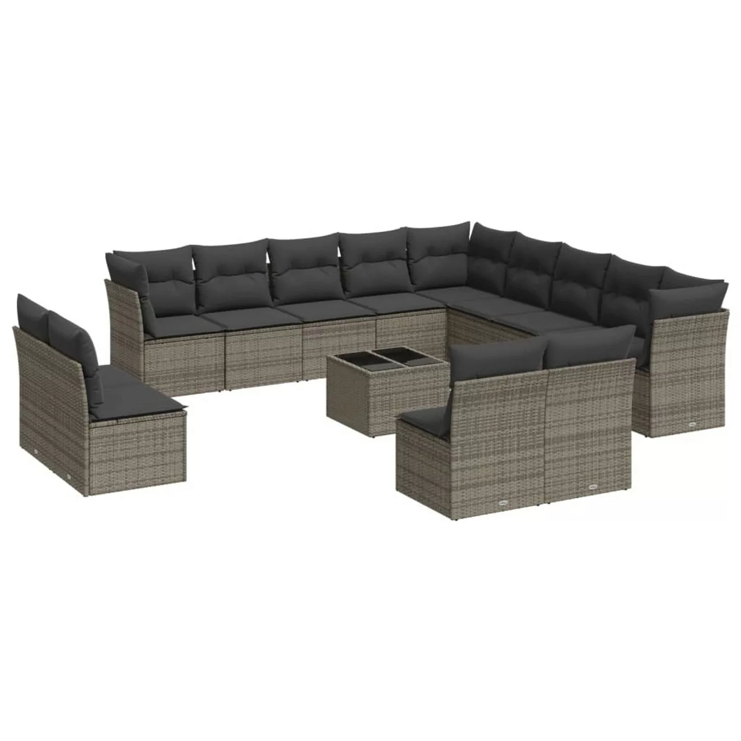 vidaXL 14-tlg Garten-Sofagarnitur mit Kissen Grau Poly Rattan Modell 6 günstig online kaufen