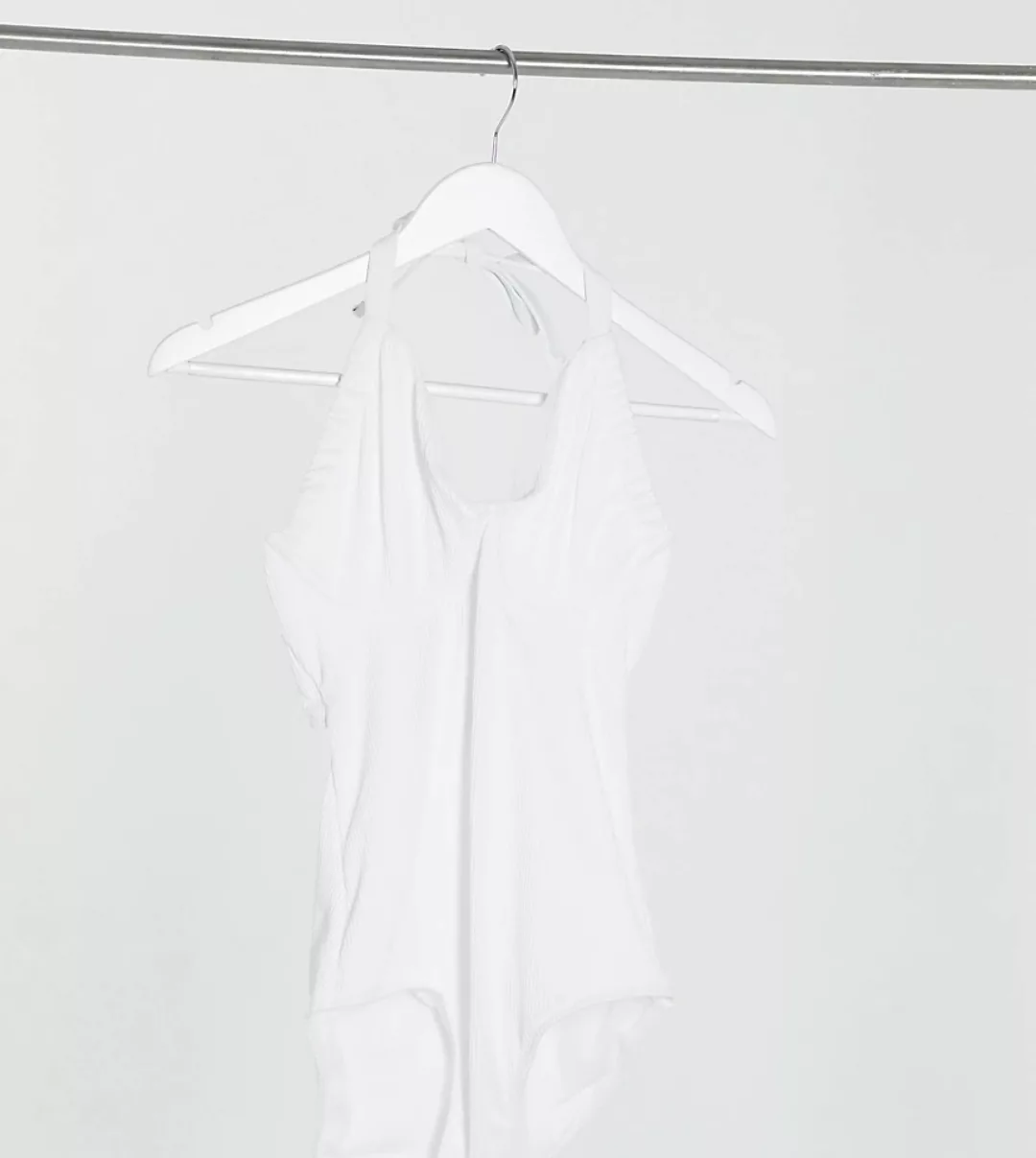 Ivory Rose – Weißer gerippter Badeanzug mit Bügeln für die größere Brust günstig online kaufen