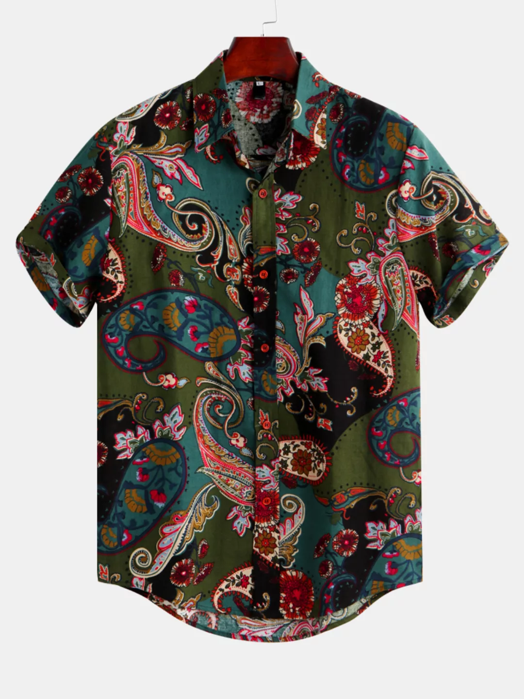 Ethnisches Paisley-Print-Kurzarmhemd aus Baumwolle für Herren günstig online kaufen