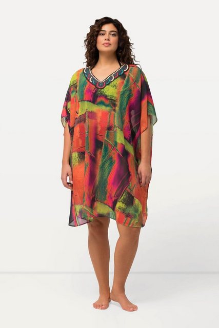 Ulla Popken Jerseykleid Chiffon-Tunika Oversized V-Ausschnitt Halbarm günstig online kaufen