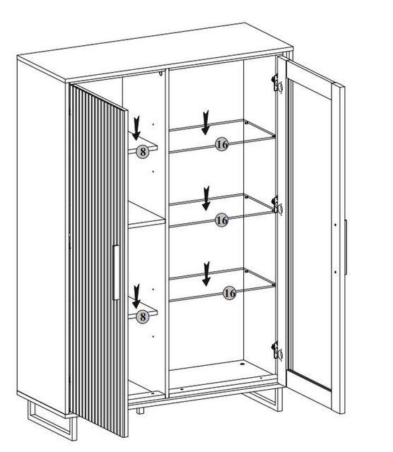 Lebenswert Vitrine Eddie in Eiche / schwarz, Eiche teilmassiv - 102x147x40c günstig online kaufen