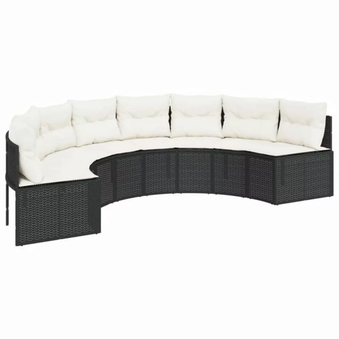 vidaXL Loungesofa Gartensofa mit Kissen Halbrund Schwarz Poly-Rattan, 1 Tei günstig online kaufen