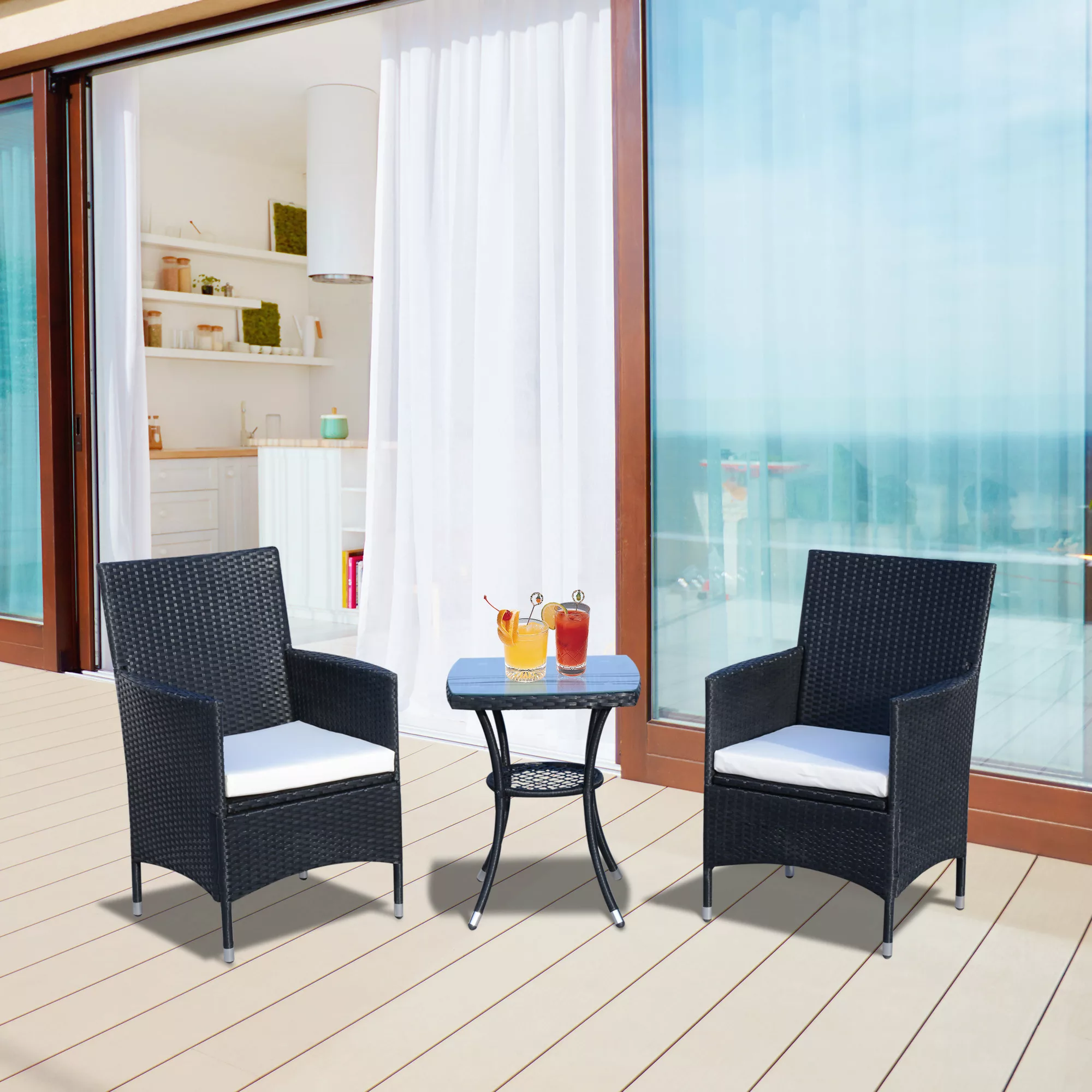 Outsunny Balkonmöbel Set für 2  Sitzgruppe Rattan Gartenset Polyrattan, Sch günstig online kaufen