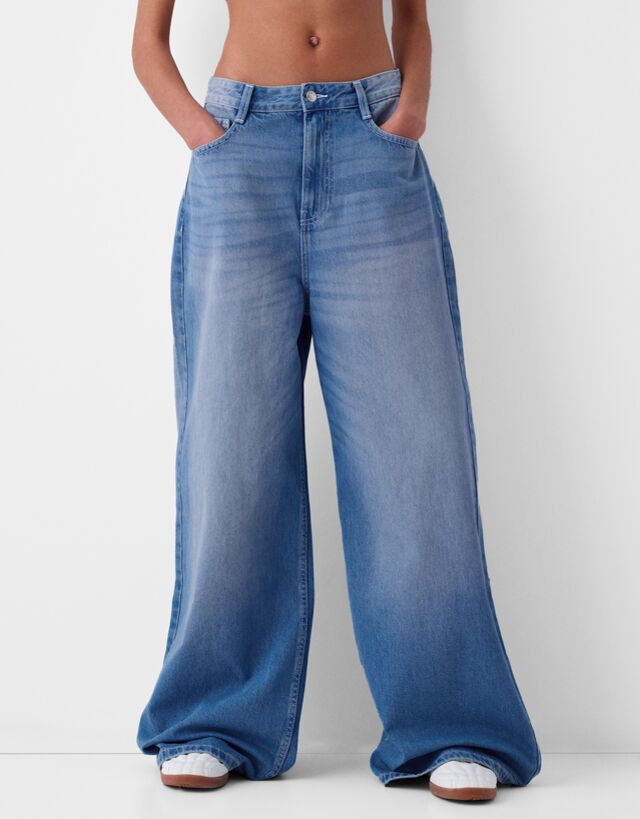 Bershka Mega-Baggy-Jeans Damen 42 Blau günstig online kaufen