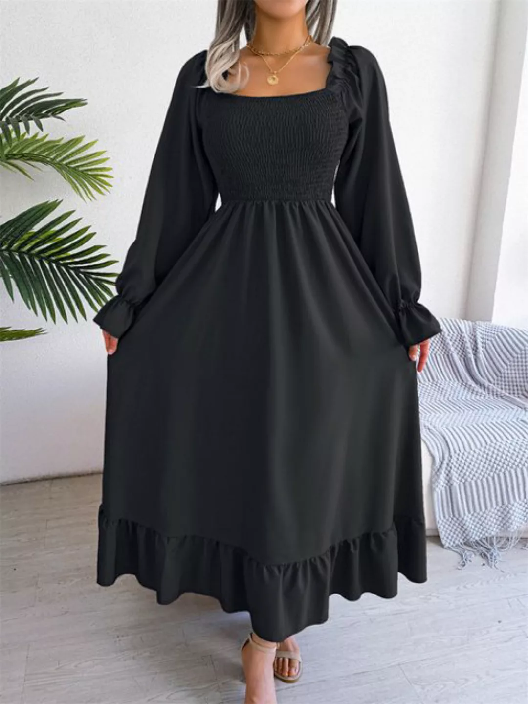 AFAZ New Trading UG Spitzenkleid Kleid Damen Langarm Elegant Hohe Taille Ei günstig online kaufen