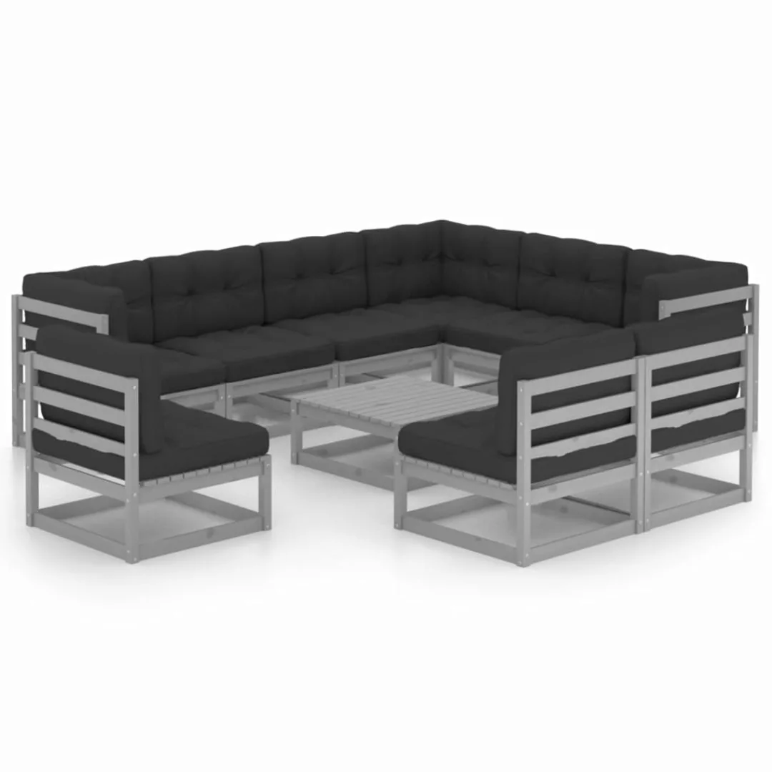 10-tlg. Garten-lounge-set Mit Kissen Grau Kiefer Massivholz günstig online kaufen