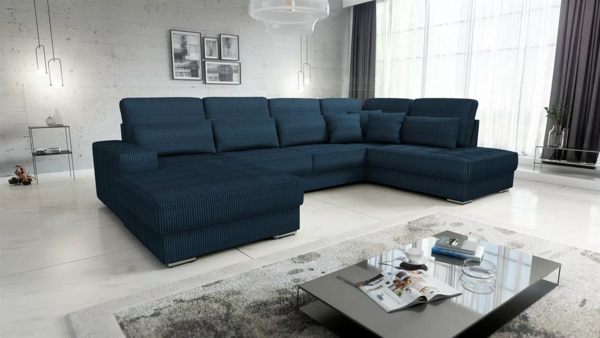 Fun Möbel Wohnlandschaft Sofa U-Form NEVIO in Stoff Scala, Ottomane Links o günstig online kaufen