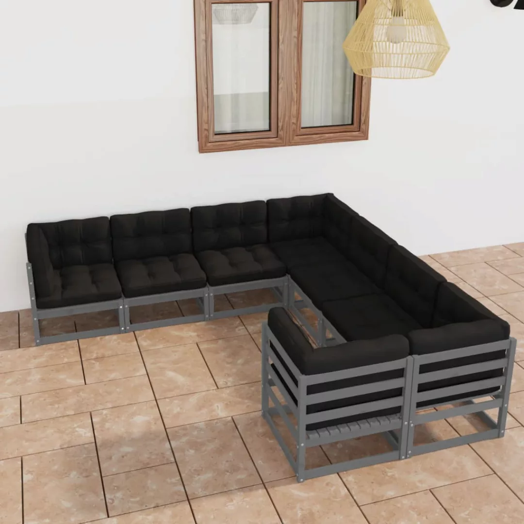 8-tlg. Garten-lounge-set Mit Kissen Grau Kiefer Massivholz günstig online kaufen