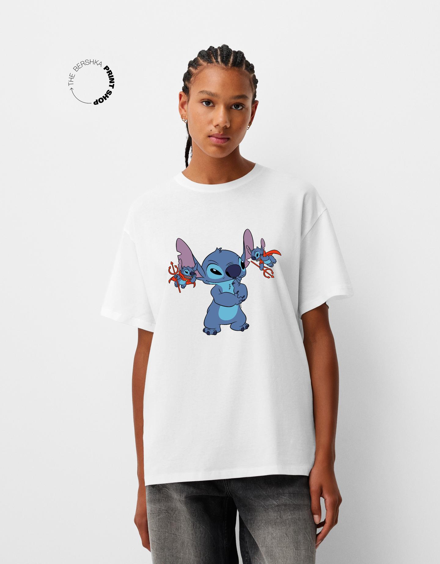 Bershka Oversize-T-Shirt Lilo & Stitch Damen Xs Grbrochenes Weiss günstig online kaufen