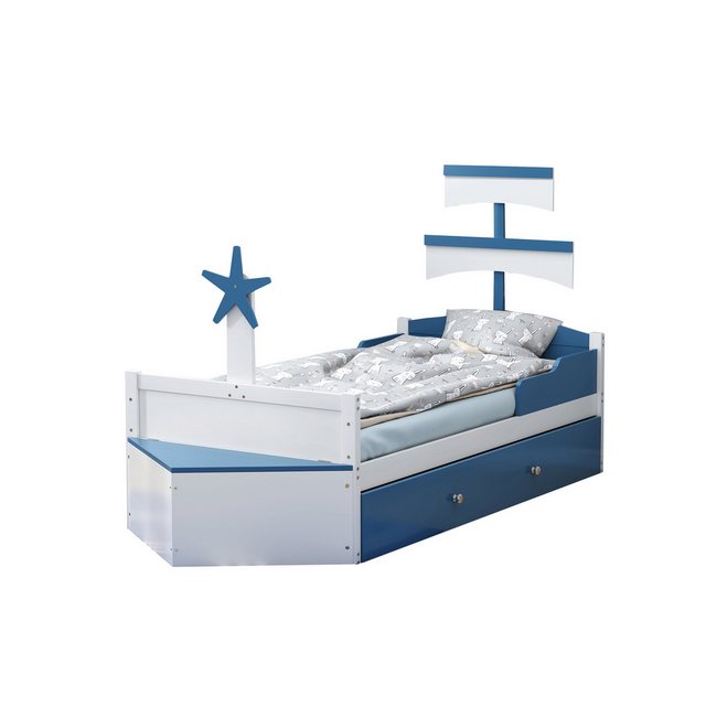 HAUSS SPLOE Kinderbett 90x200 cm Segelbootform, mit ausziehbares Bett, Stau günstig online kaufen