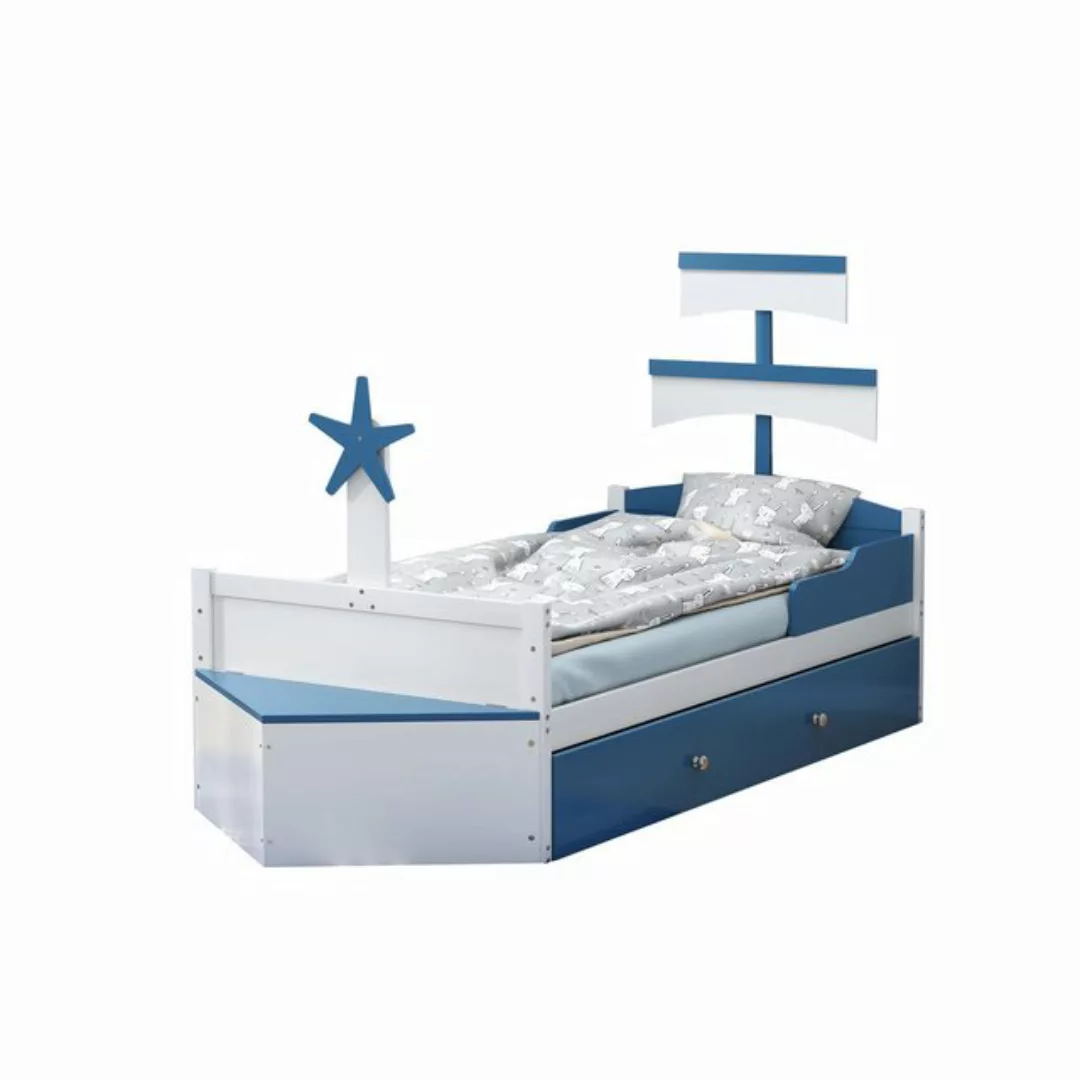 HAUSS SPLOE Kinderbett 90x200 cm Segelbootform, mit ausziehbares Bett, Stau günstig online kaufen